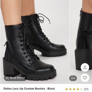 Dallas Lace Up Combat Booties - Black (Fashion Nova)